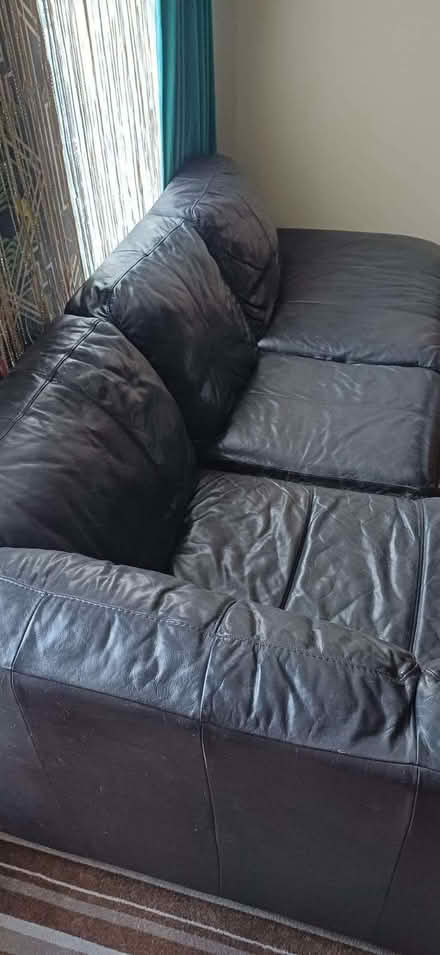 Photo of free dfs black leather corner sofa and large chair Tamworth (Stonydelph B77) #4