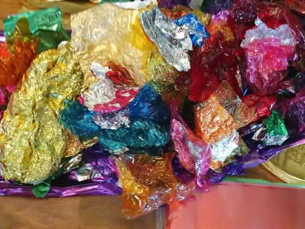 Photo of free Assorted craft bits fabric off-cuts shiny card & wrappers ++ (Hungerford RG17) #4