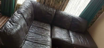 Photo of free dfs black leather corner sofa and large chair Tamworth (Stonydelph B77) #3