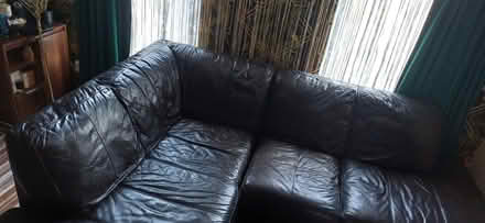 Photo of free dfs black leather corner sofa and large chair Tamworth (Stonydelph B77) #1