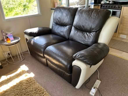 Photo of free Brown and white 2 seat recliner sofa (Machynlleth SY20) #1