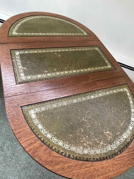 Photo of free Side table, wood with green leather decorated top (Bosham PO18) #3