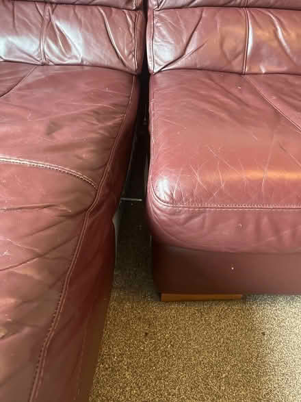 Photo of free Maroon leather three seater sofa (Leckhampton) #4