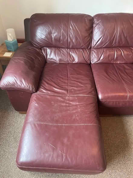 Photo of free Maroon leather three seater sofa (Leckhampton) #3