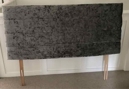 Photo of free double bed headboard grey velvet (Aigburth L17) #1