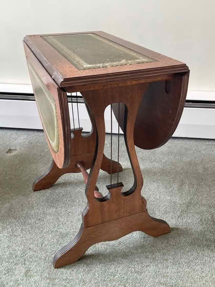 Photo of free Side table, wood with green leather decorated top (Bosham PO18) #4