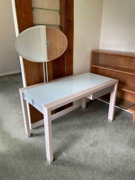 Photo of free Modern glass topped dressing table with mirror (Bosham PO18) #1