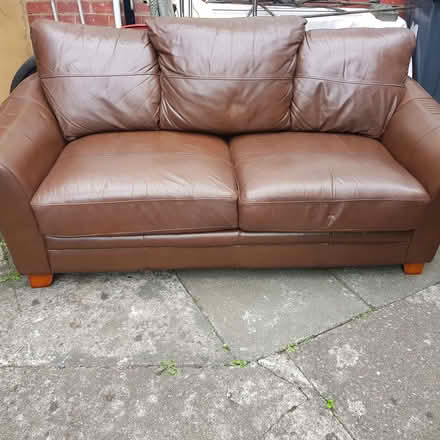 Photo of free 2 x brown leather 3 seater sofas (Yardley B25) #1