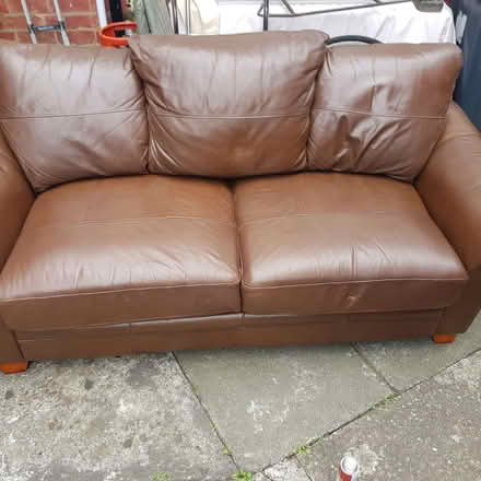 Photo of free 2 x brown leather 3 seater sofas (Yardley B25) #2