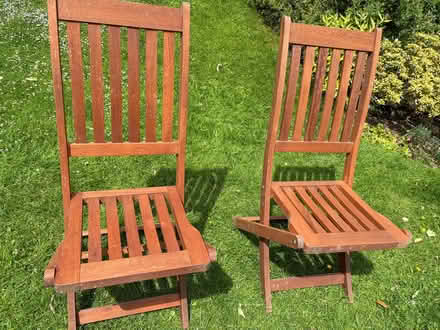 Photo of free 2 strong wooden garden chairs (Longbarn WA2) #1