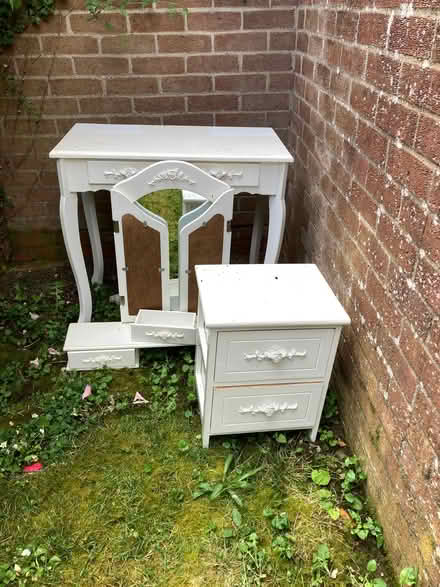 Photo of free Girls White Dressing Table with Mirror & Bedside Cabinet. (St James, South Elmham IP19) #1