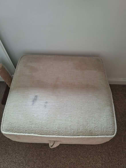 Photo of free Cream sofa, 2 chairs and poofy (Little Chicksands SG17) #1
