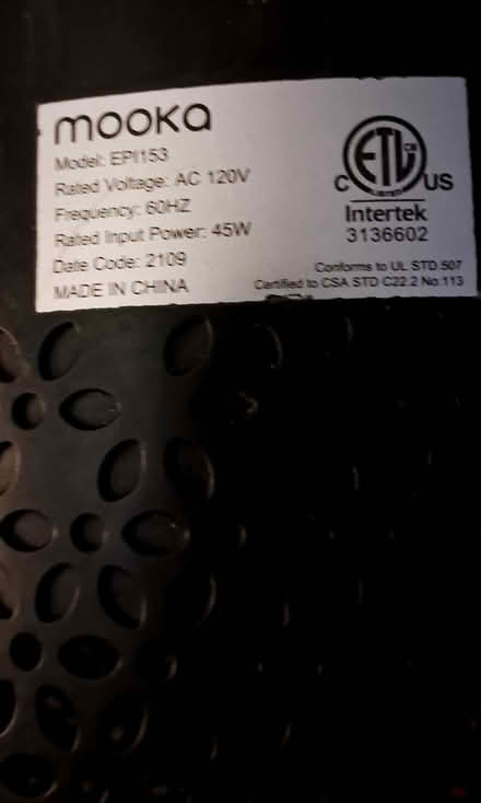 Photo of free Mooka EP1153 Air Cleaner Req Filter (Fern Park) #2