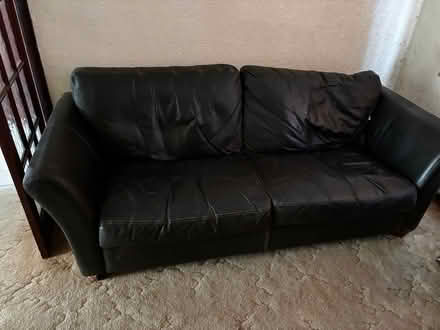 Photo of free Brown leather 3 piece suite (Rochford SS4) #1