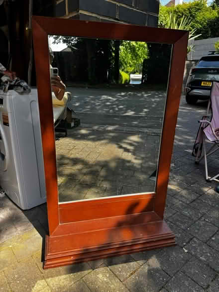 Photo of free Mirror with wooden frame and shelf (Purley) #2