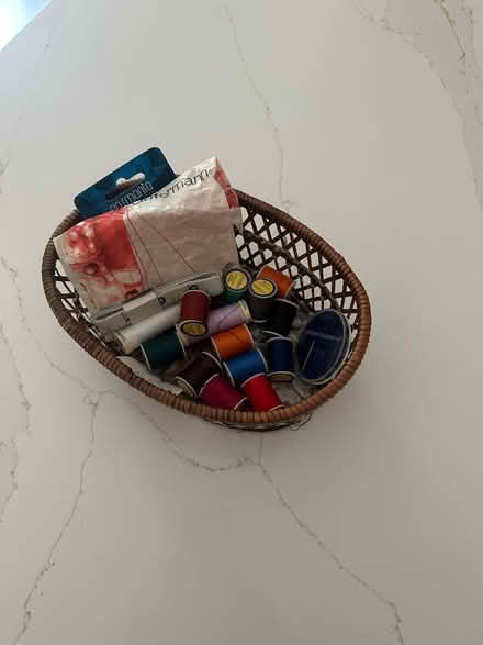 Photo of free Basket of assorted reels of thread, needles & tape measure (Cumnor OX2) #1