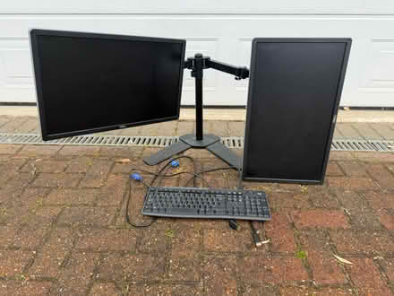 Photo of free Double monitor stand with monitors (Weybridge kt13) #1