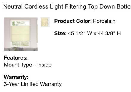 Photo of free 2 Cordless Shades (Rockridge) #2