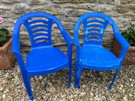 Photo of free 2x blue plastic children’s chairs (BA11 Asda side of Frome) #1