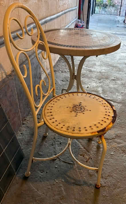 Photo of free Outdoor bistro patio table and chair with a mosaic border (Ferryhill AB11) #2