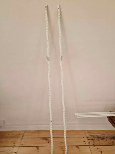 Photo of free Twin slot shelving uprights, shelf supports and shelves (Brandiston NR10) #2