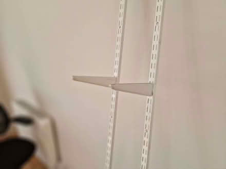 Photo of free Twin slot shelving uprights, shelf supports and shelves (Brandiston NR10) #1