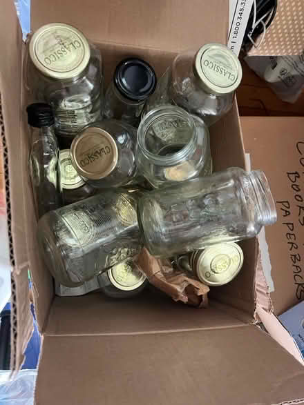 Photo of free A box filled with glass jars (20012) #1