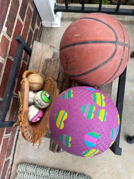 Photo of free Basketball, baseball glove, balls (Tanley Rd & New Hampshire Ave) #1