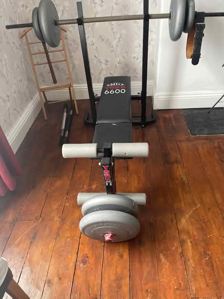 Photo of free Weight bench with weights and belt (Esh Winning DH7) #1