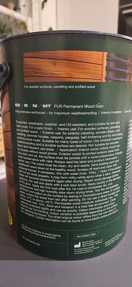 Photo of free 4 litres of Permanent Wood Stain (Parkside) (Clapham Common SW11) #2