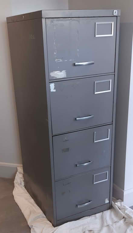 Photo of free Metal 4-drawer grey foolscap filing cabinet 47 x 62 x 132cm (South Ham RG22) #1