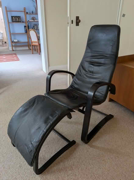 Photo of free Black leather relax chair with footstool (Old Road OX3) #1