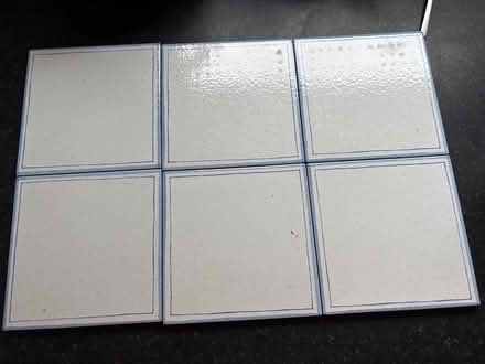 Photo of free 6 small white tiles with blue edge (Longbarn WA2) #1