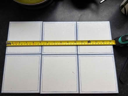 Photo of free 6 small white tiles with blue edge (Longbarn WA2) #2