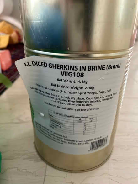 Photo of free Large catering can of gherkins (NW9 - Brent) #1
