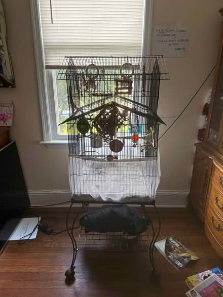 Photo of free Metal bird cage with toys/supplies (Uptown NW by Walter Reed) #2