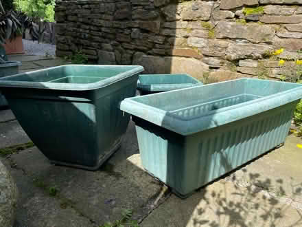 Photo of free 3 large sturdy plastic plant pots, fair condition (Birch Vale SK22) #1