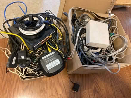 Photo of free Box of misc cables/ routers/ wires (Winsted) #1