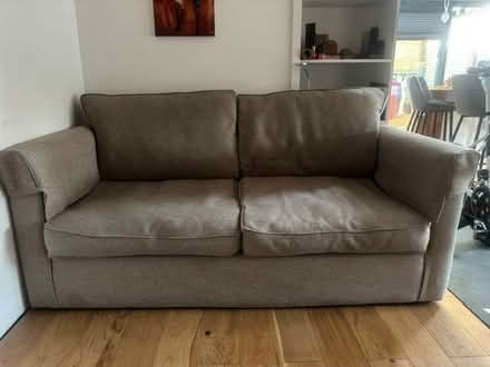 Photo of free Comfortable Beige Linen Three-Seater Sofa – Good Condition (Caterham on the Hill CR3) #1