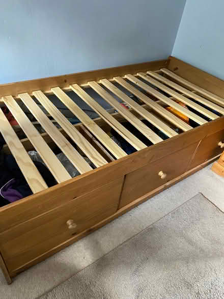 Photo of free Pine Single Bed With 3 Drawers And Mattress (The Viaduct DH1) #1