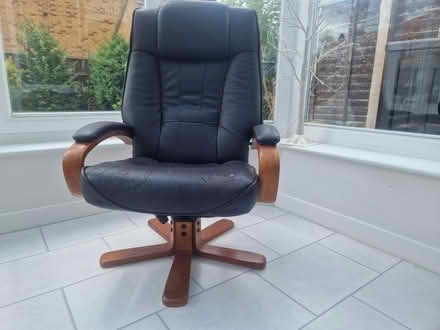 Photo of free Brown Faux Leather Chair&Footstool (Loughborough) #1
