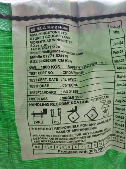 Photo of free 2 (two) "dumpy" bulk bags. (Lakeside LA12) #1