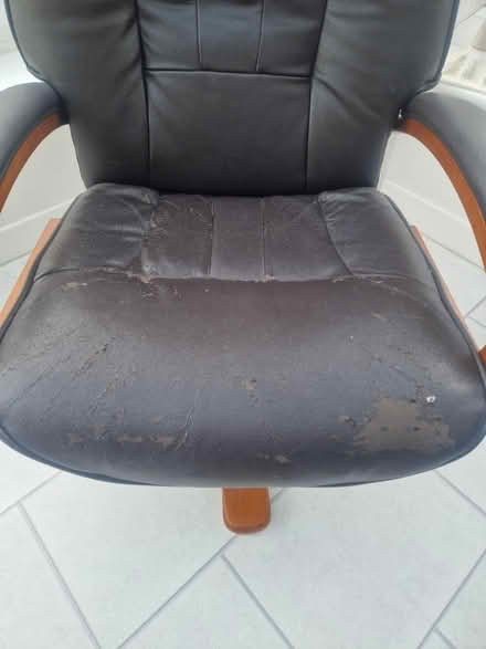 Photo of free Brown Faux Leather Chair&Footstool (Loughborough) #3