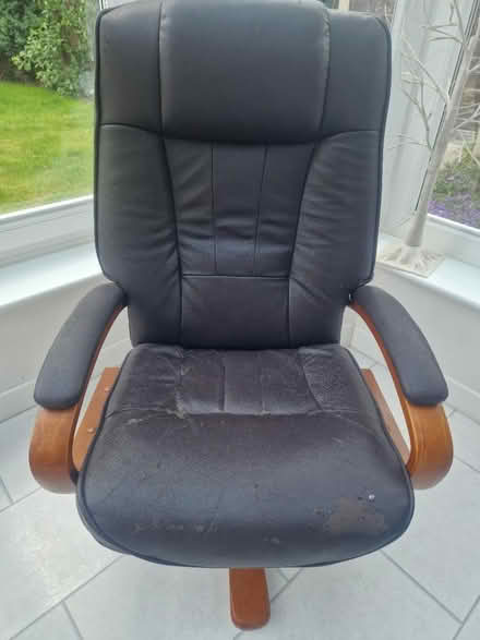 Photo of free Brown Faux Leather Chair&Footstool (Loughborough) #2
