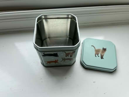 Photo of free Small blue cat tin (Jennetts park RG12) #2