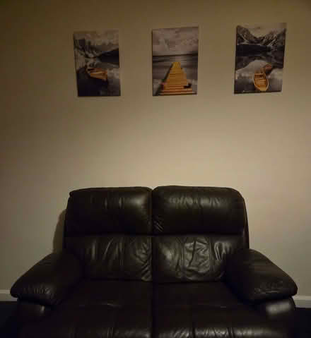 Photo of free 2 seater brown leather sofa and recliner arm chair (Leven KY8) #1