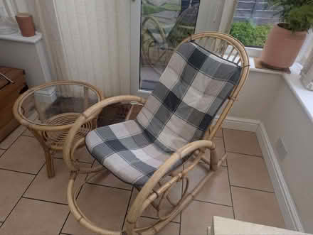 Photo of free Rattan rocking chair & glass top-side table (Yate BS37) #2