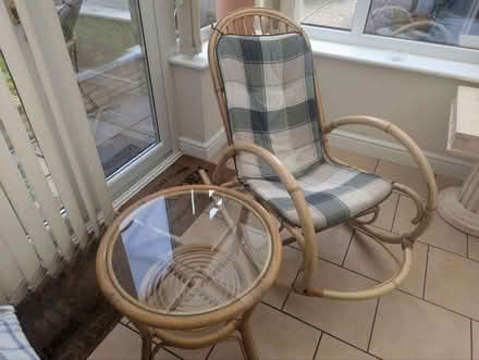 Photo of free Rattan rocking chair & glass top-side table (Yate BS37) #3