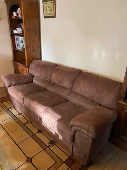 Photo of free Brown suede couch (Portland) #1