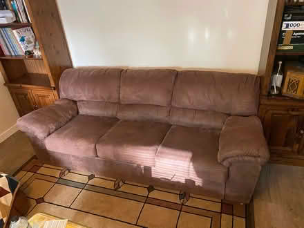 Photo of free Brown suede couch (Portland) #3